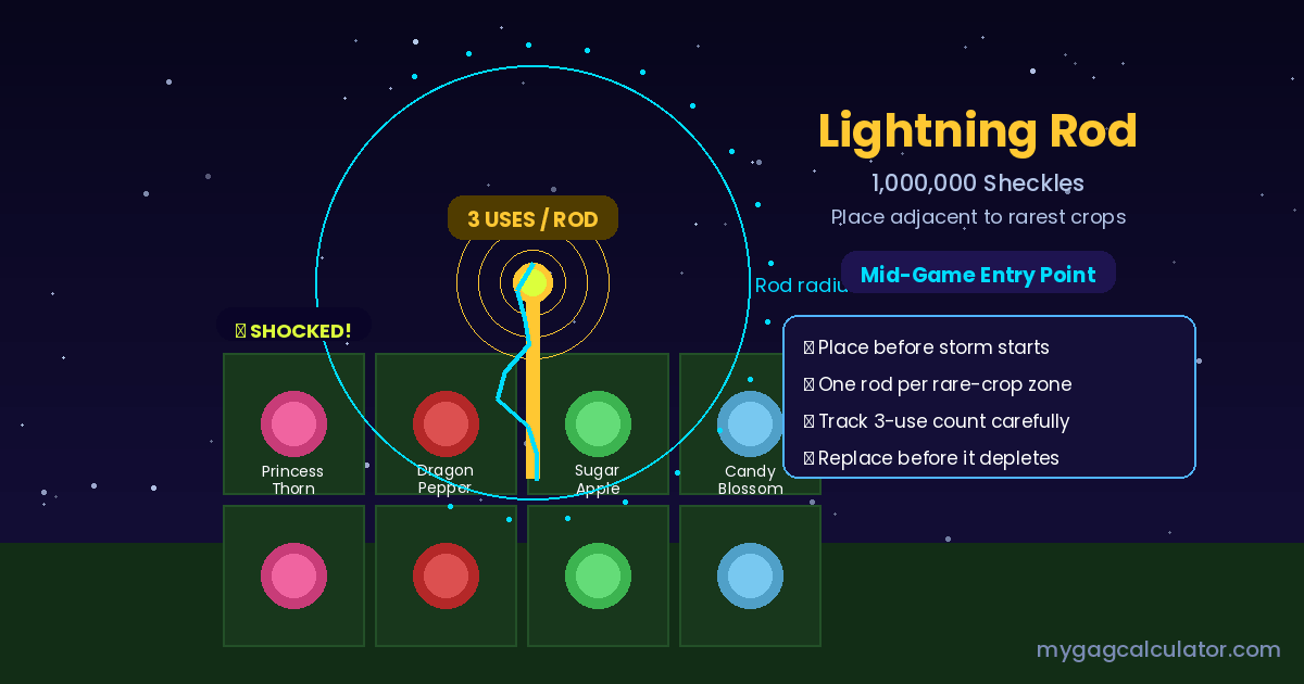  Lightning Rod placed next to rare divine crops during a Thunderstorm in Grow a Garden