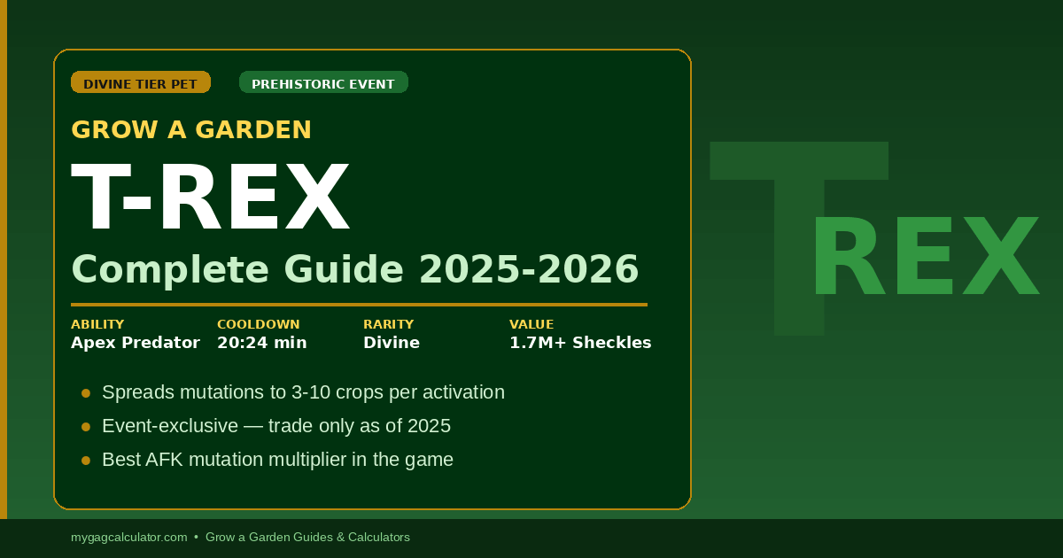 Grow a Garden T-Rex Divine tier pet complete guide