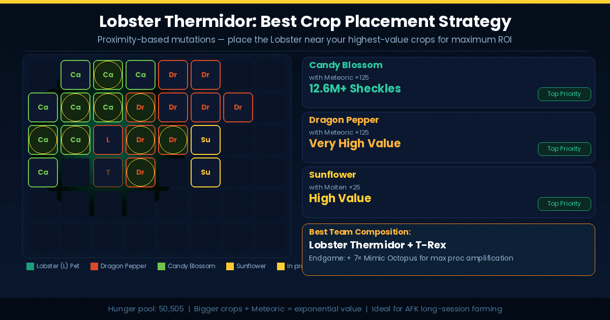 Lobster Thermidor best crop placement strategy in Grow a Garden