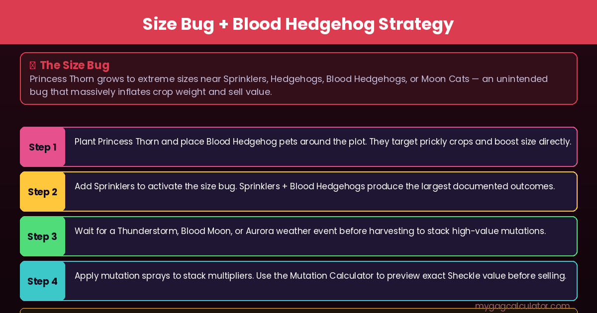 Princess Thorn size bug and Blood Hedgehog farming strategy in Grow a Garden