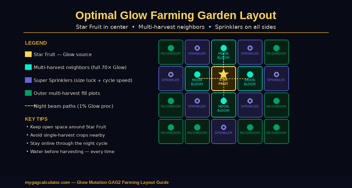 Glow Mutation farming garden layout in GAG2